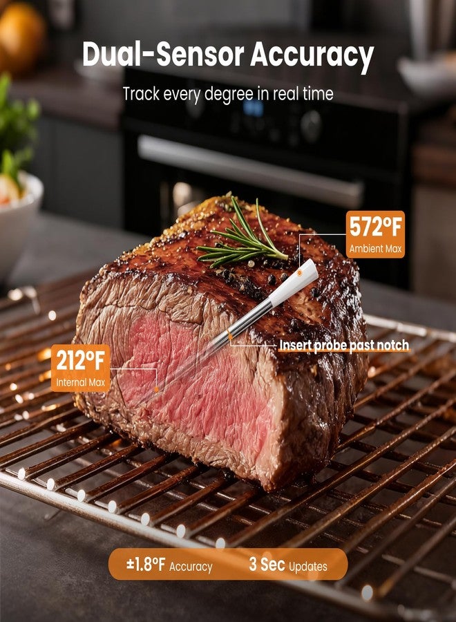 Grebilux Wireless Meat Thermometer with 2 Color-Coded Probes, ±1.8℉ Accuracy, IP67 Waterproof, App Control & Real-Time Monitoring, Two-Way Alerts for Kitchen, BBQ, Grill, Oven, Smoker - Image 4